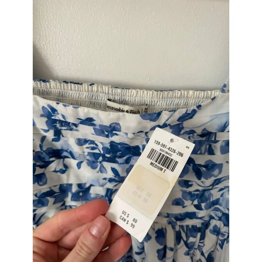 NWT Abercrombie & Fitch M Emerson babydoll puff in Blue Floral - Picture 2 of 7